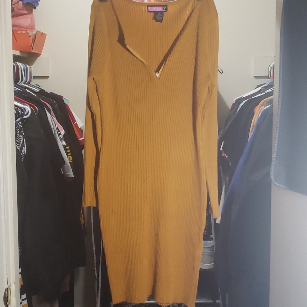 Gold sweater dress.